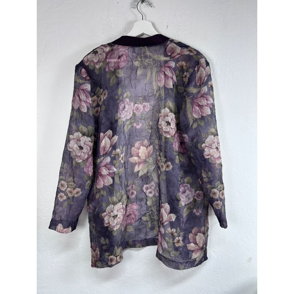 Pride & Joy Womens Floral Purple Sheer Open Front Cardigan Jacket Size 16W - Picture 2 of 9